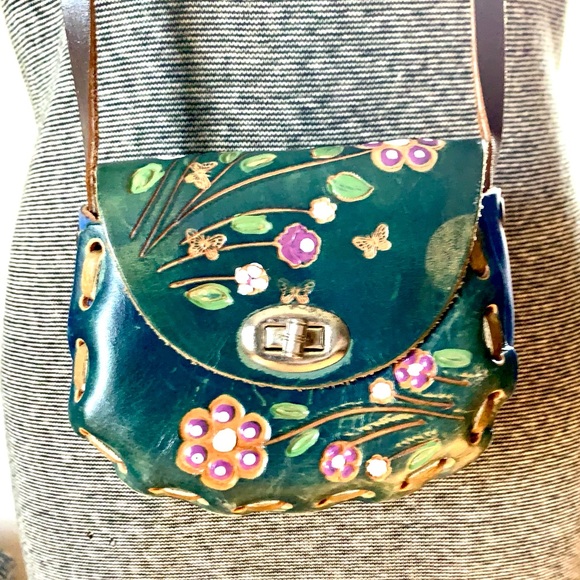 Vintage Tooled Leather Floral Mini Handbag Mexico - Picture 2 of 10